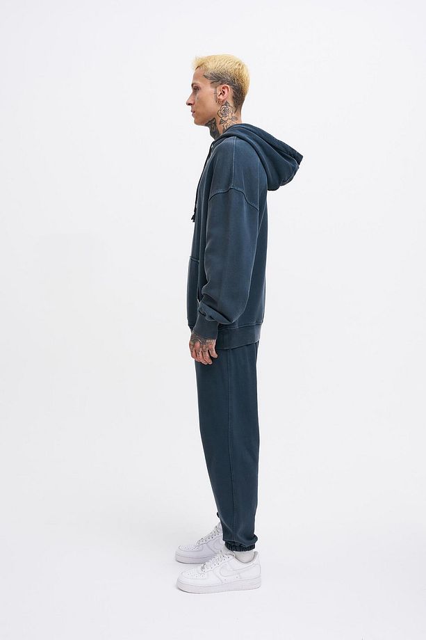 Erkek Basic Solid Kapüşonlu Oversize Yıkamalı Antrasit Sweatshirt - 7