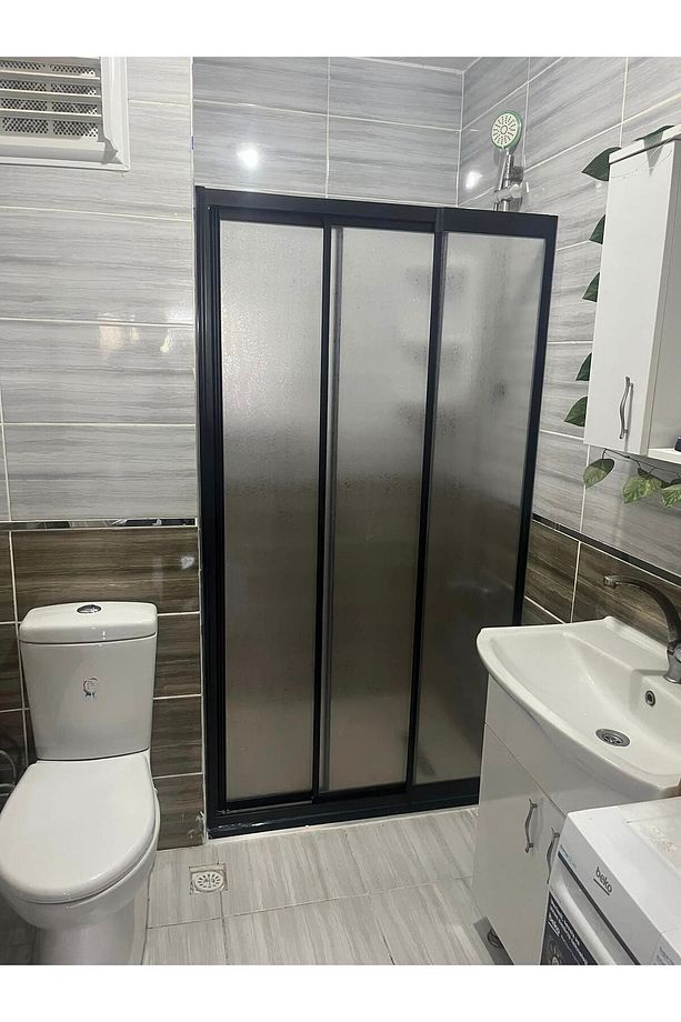 Teknesiz Plastik Camlı Duşakabin İki Duvar Arası 1 Sabit 2 Hareketli 3 lü Panel - 3