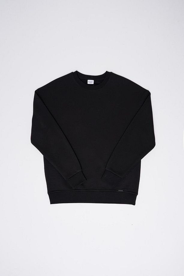 Erkek Basic Bisiklet Yaka Oversize Siyah Sweatshirt - 7