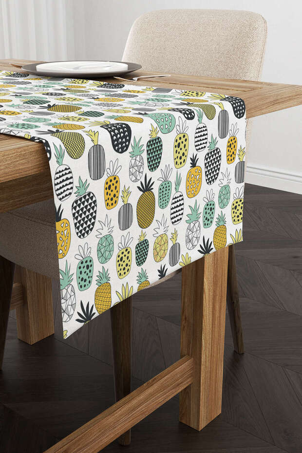 White Yellow Pineapple Patterned Digital Printed Runner Cgh596-rn - 2