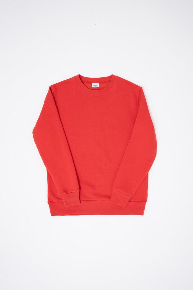 Erkek Bisiklet Yaka Basic Regular Açık Kırmızı Sweatshirt - 8