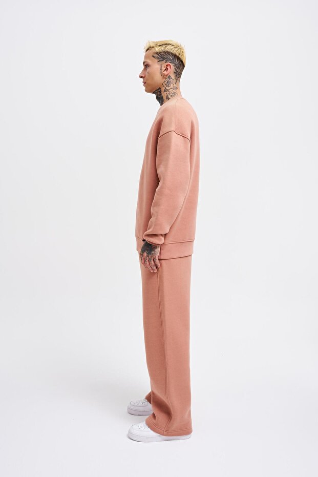 Erkek Basic Bisiklet Yaka Oversize Bakır Sweatshirt - 6