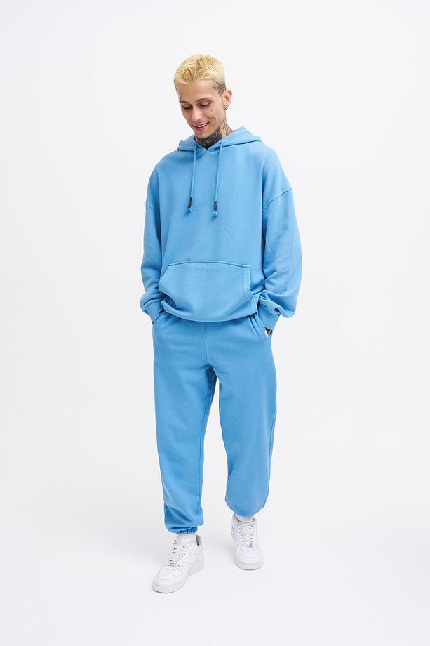 Erkek Yıkamalı Basic Jogger Mavi Eşofman Altı - 5