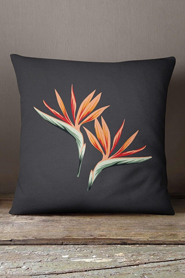 Velvet Babyface Gray Floral Patterned Digital Printed Throw Pillow Cover KD-CGH1385