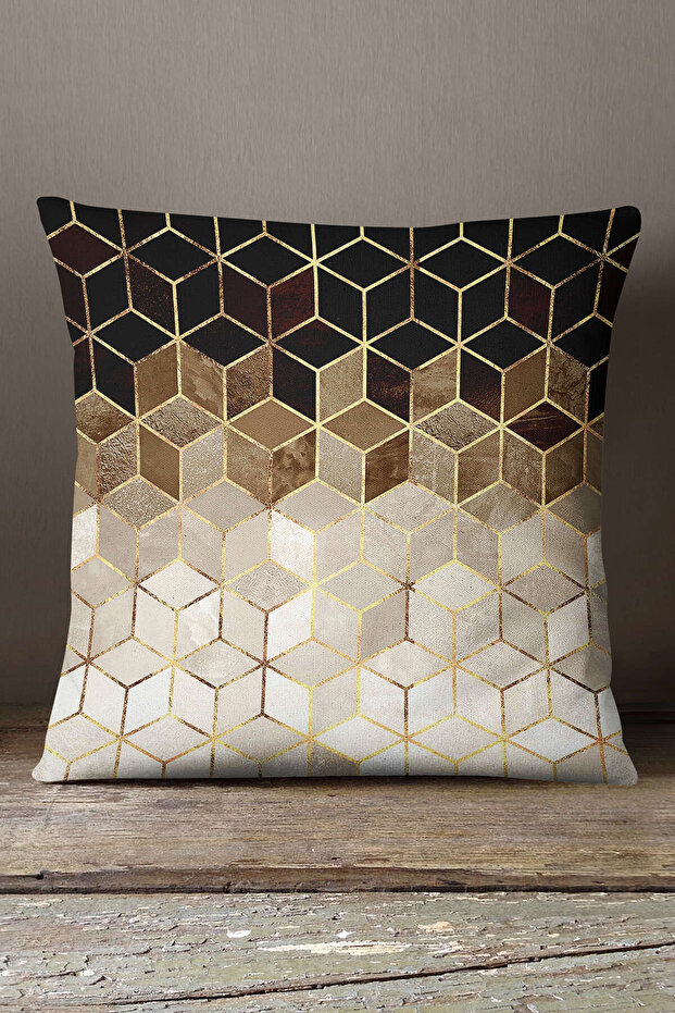 Velvet Babyface Brown Gold Mosaic Patterned Digital Printed Throw Pillow Cover Kd-cgh924