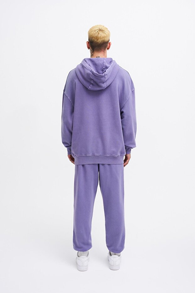 Erkek Basic Kapüşonlu Oversize Yıkamalı Mistik Sweatshirt - 6
