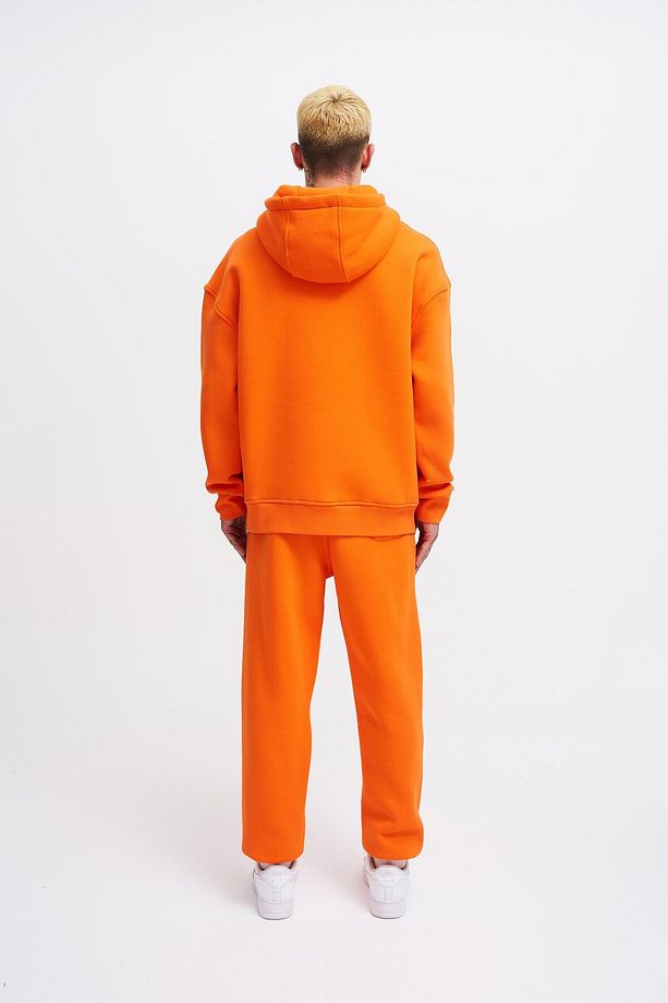 Erkek Basic Kapüşonlu Oversize Turuncu Sweatshirt - 6
