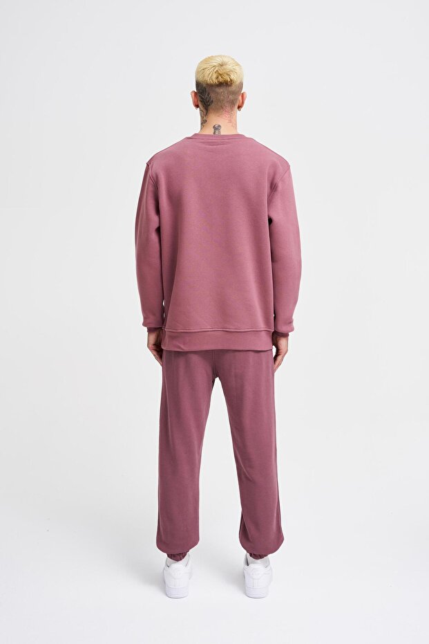 Erkek Bisiklet Yaka Basic Regular Mürdüm Sweatshirt - 7