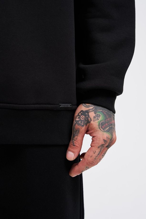 Erkek Basic Bisiklet Yaka Oversize Siyah Sweatshirt - 3
