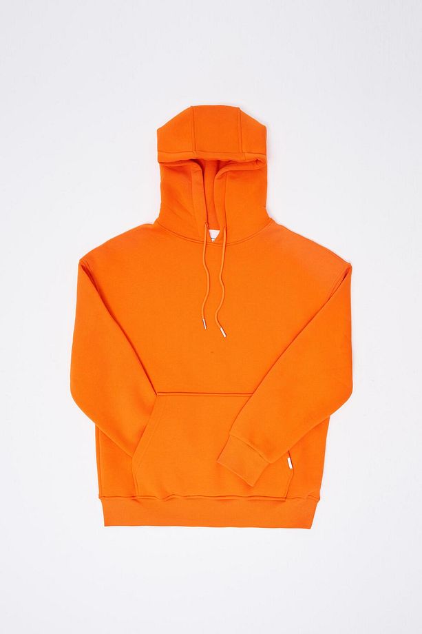 Erkek Basic Kapüşonlu Oversize Turuncu Sweatshirt - 7