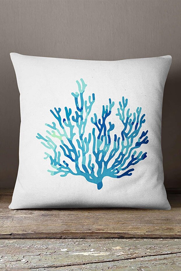 Velvet Babyface White Blue Coral Marine Patterned Digital Printed Throw Pillow Pillow Case Cgh529