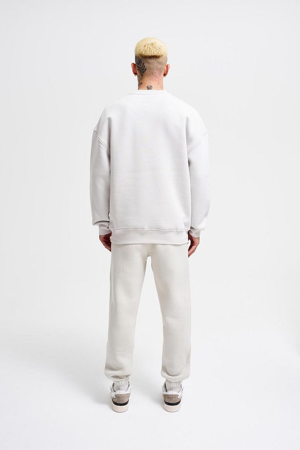 Erkek Basic Bisiklet Yaka Oversize Gri Sweatshirt - 7
