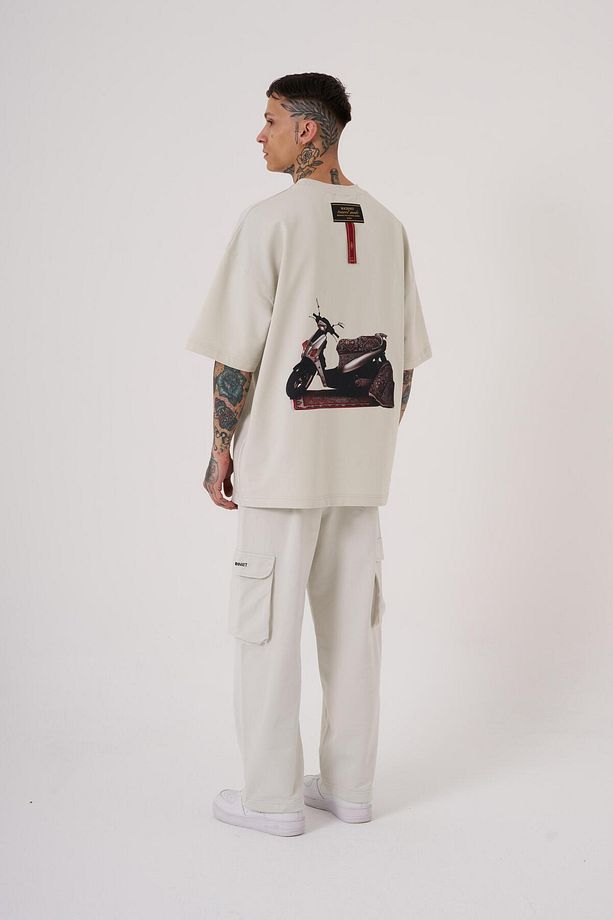 Erkek Carpet Patch Baskılı Oversize Gri Tişört - 4