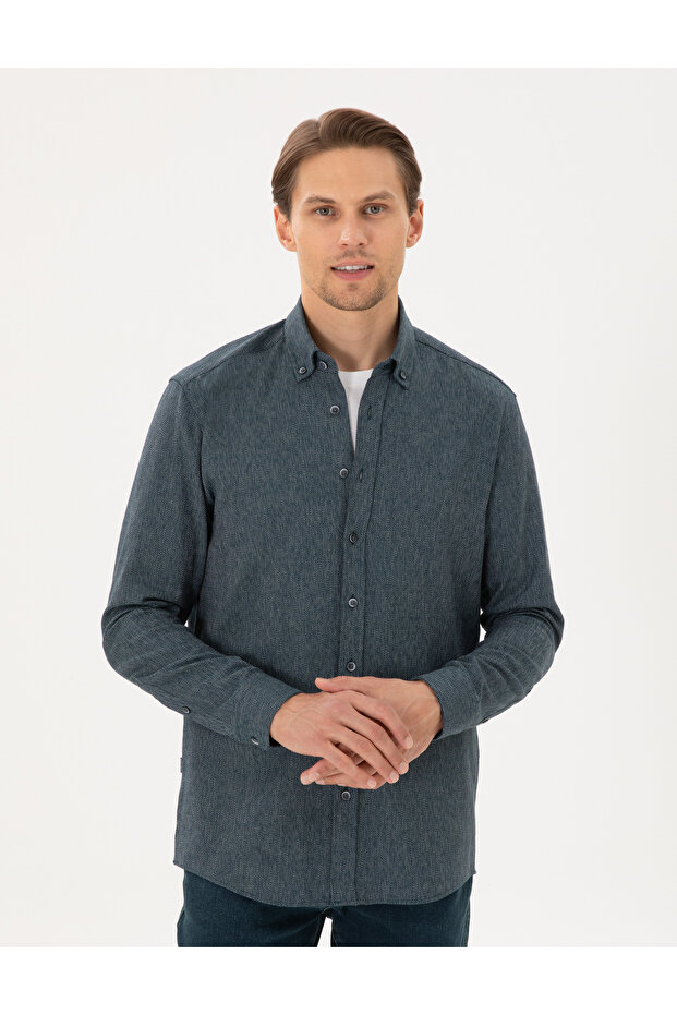 Green Regular Fit Long Sleeve Oxford Shirt 50292662-Vr054