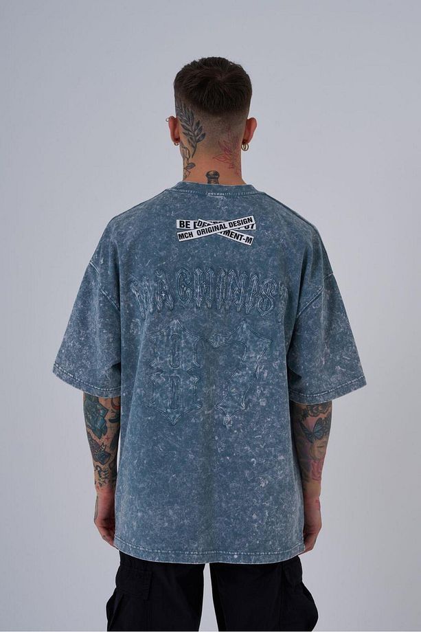 Erkek Original Yakımalı Oversize Ghost Spotted  Tişört - 1