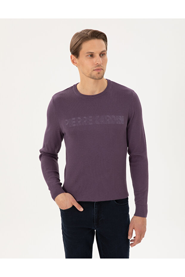 Purple Slim Fit Crew Neck Wool Blended Knitwear Sweater 50296419-Vr038