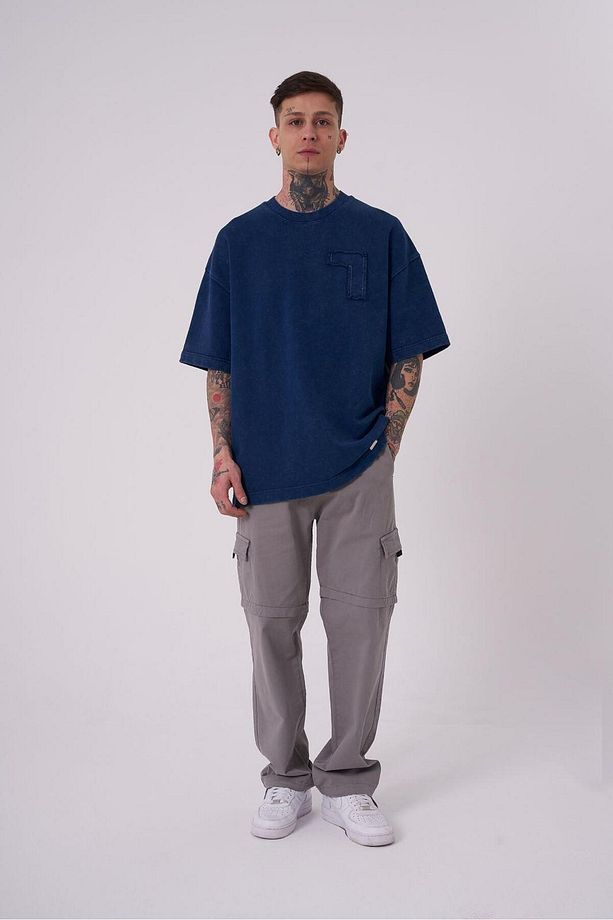 Erkek Be Bold Be You Yıkmalı Oversize İndigo Cloudy Tişört - 3
