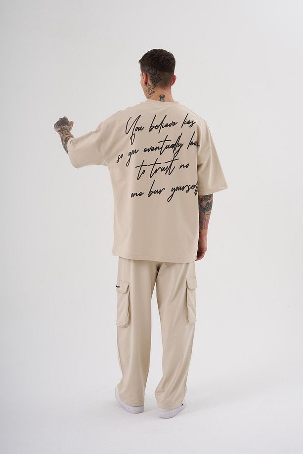 Erkek Marilyn Monrou Baskılı Oversize Soft Bej Tişört - 4
