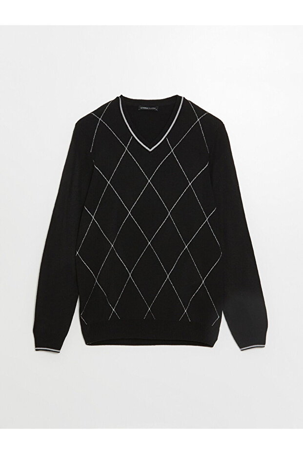 Herren-Strickpullover mit V-Ausschnitt und langen Ärmeln – W4es24z8 - 5