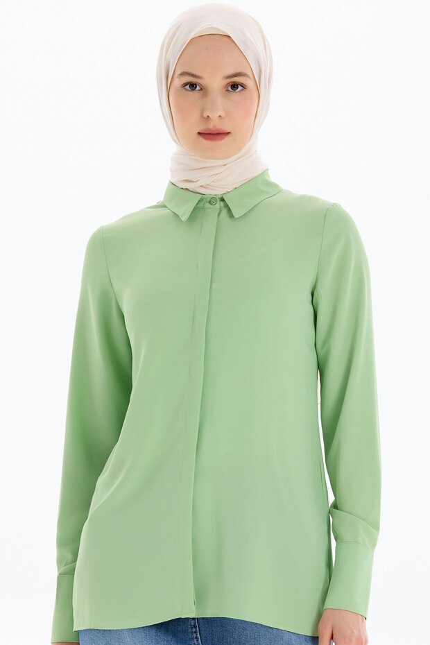 Gizli Patlı Basic Gömlek - Mint - 1