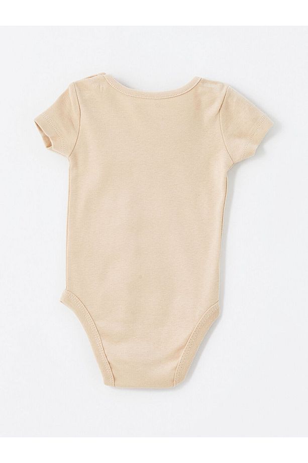 LCW baby Ekru Bisiklet Yaka Kısa Kollu Baskılı Erkek Bebek Çıtçıtlı Body 2'li - 7