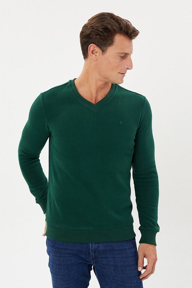 Kadife Selanik Basic V Yaka Sweatshirt- KS-1401 - 4