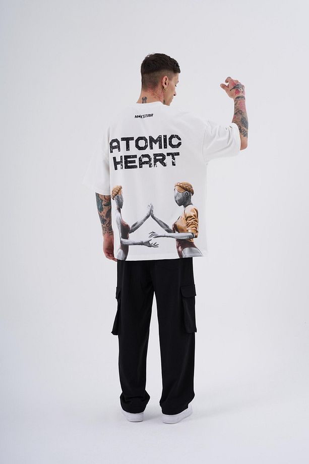 Erkek Atomic Heart Baskılı Oversize Ekru Tişört - 5