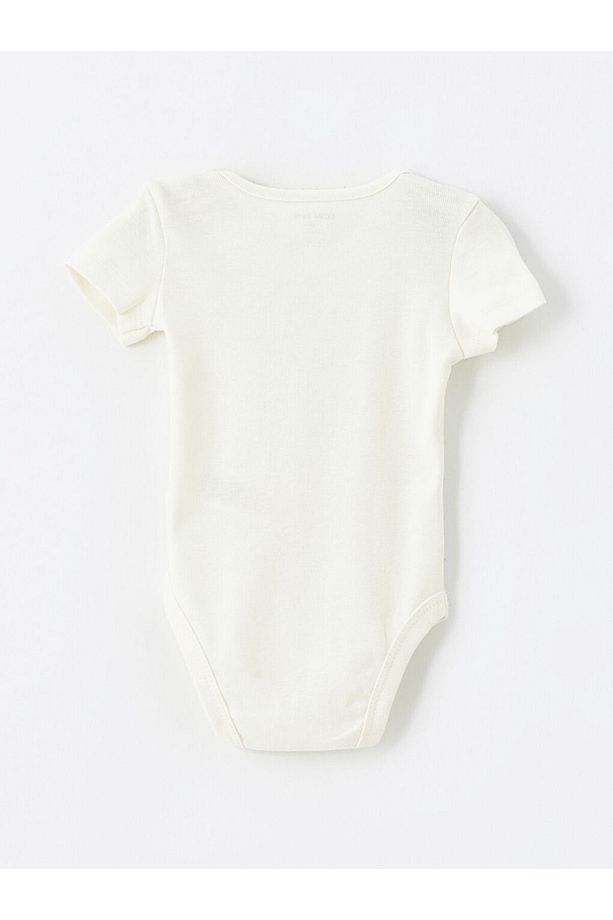 LCW baby Ekru Bisiklet Yaka Kısa Kollu Baskılı Erkek Bebek Çıtçıtlı Body 2'li - 4