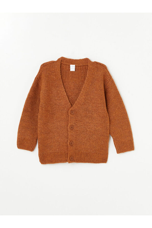 V Yaka Uzun Kollu Erkek Bebek Triko Hırka - 1