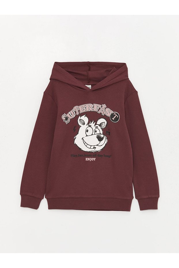 Lcw Kids Plum Hooded Printed Long Sleeve Boy's T-Shirt (W3)