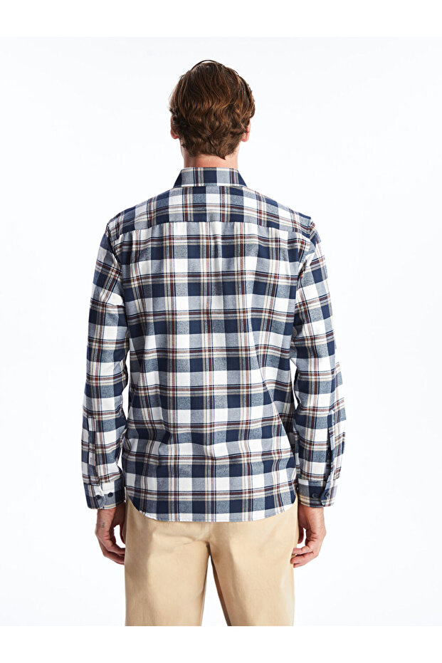 Regular Fit Uzun Kollu Ekose Gabardin Erkek Gomlek - W4ID85Z8 - 4
