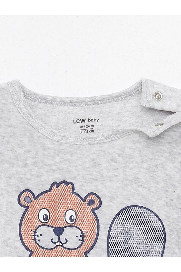 Lcw Bisiklet Yaka Baskılı Kadife Erkek Bebek Pijama Takımı - 4