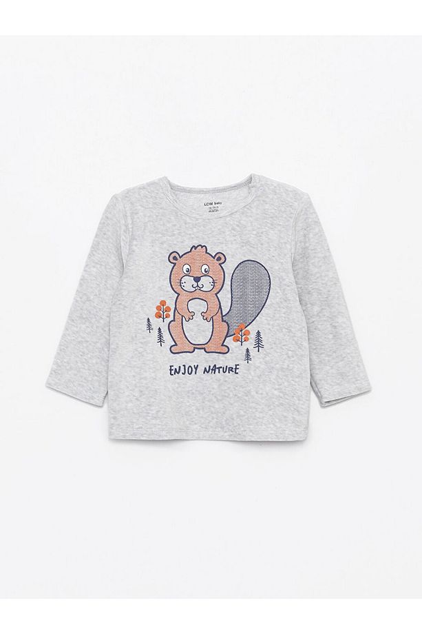 Lcw Bisiklet Yaka Baskılı Kadife Erkek Bebek Pijama Takımı - 2