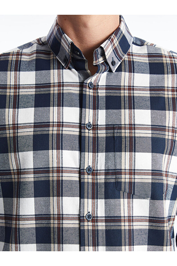 Regular Fit Uzun Kollu Ekose Gabardin Erkek Gomlek - W4ID85Z8 - 3