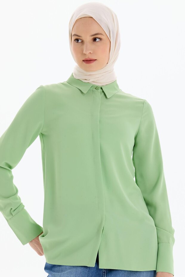 Gizli Patlı Basic Gömlek - Mint - 2