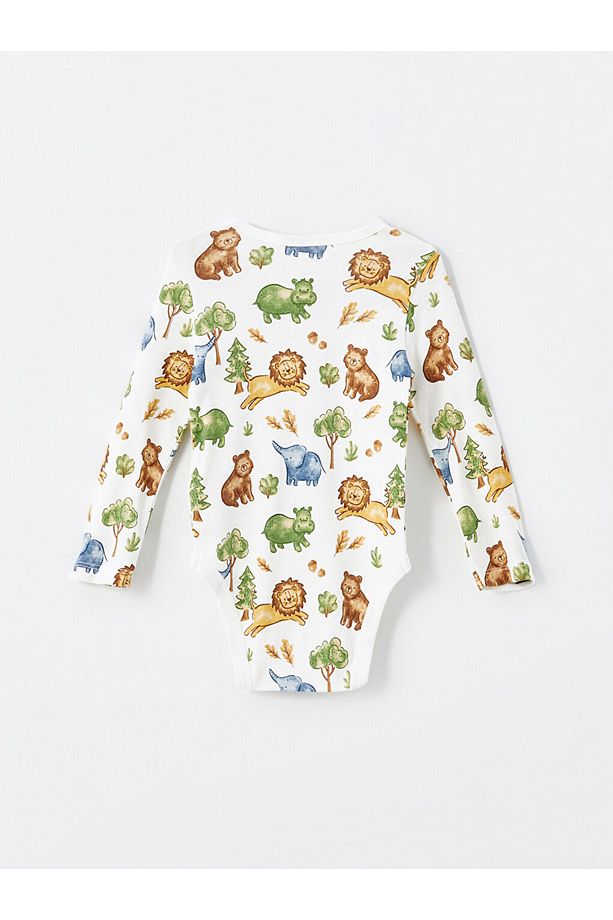 LCW baby Bej Baskılı Uzun Kollu Erkek Bebek Çıtçıtlı Body 2'li - 7