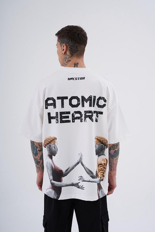 Erkek Atomic Heart Baskılı Oversize Ekru Tişört - 1