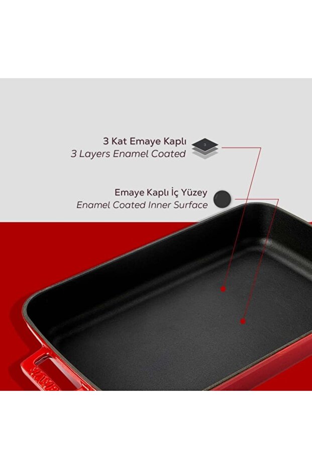 Döküm Tepsi Dikdörtgen 22x30 Kırmızı - 3
