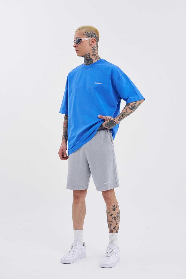 Erkek Luxury Basic Yıkamalı Relaxed Gri Şort - 1