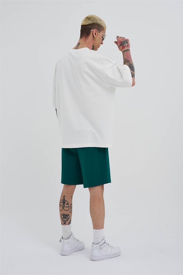 Erkek Basic Oversize Koyu Yeşil Şort - 8