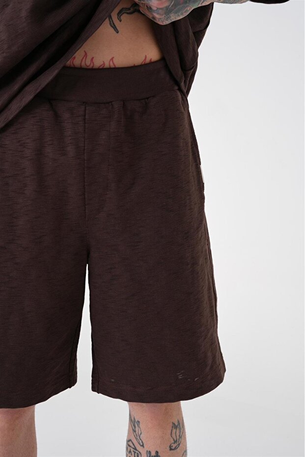 Erkek Premium Basic Pamuklu Oversize Kahve Şort - 4