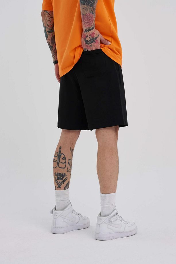 Erkek Solid Basic Relaxed Siyah Şort - 4