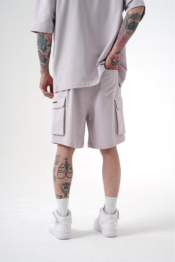 Erkek Kargo Cepli Basic Oversize Açık Gri Şort - 4