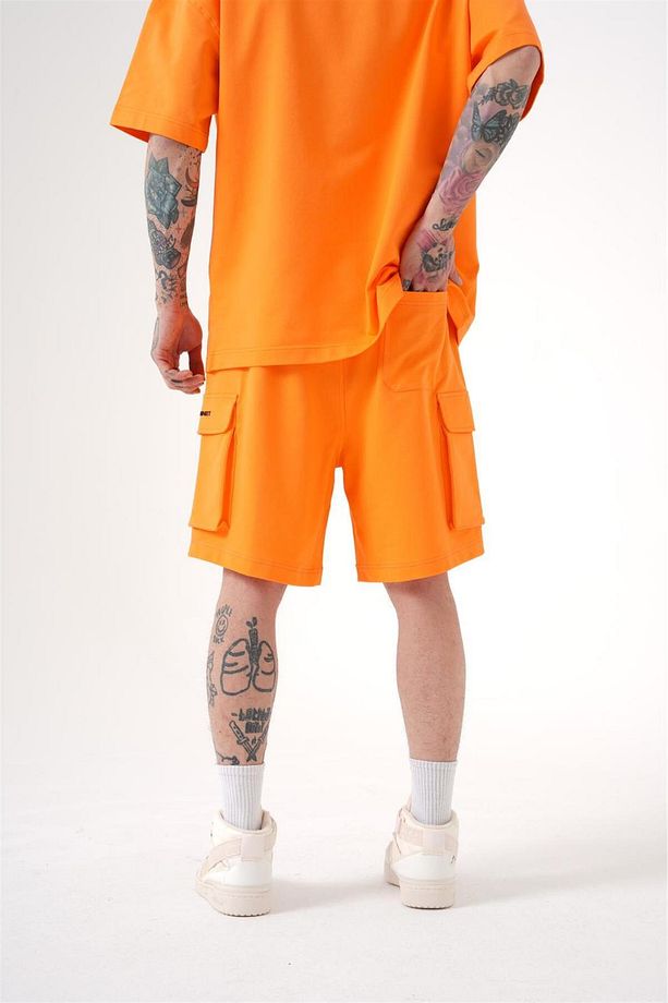 Erkek Kargo Basic Oversize Soft Turuncu Şort - 4