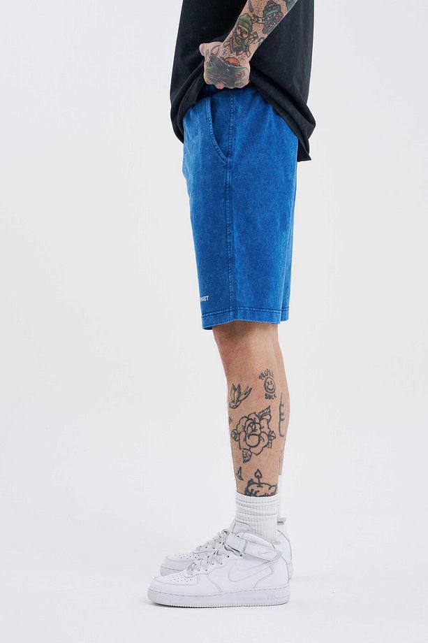 Erkek Luxury Basic Yıkamalı Relaxed Lacivert Şort - 4