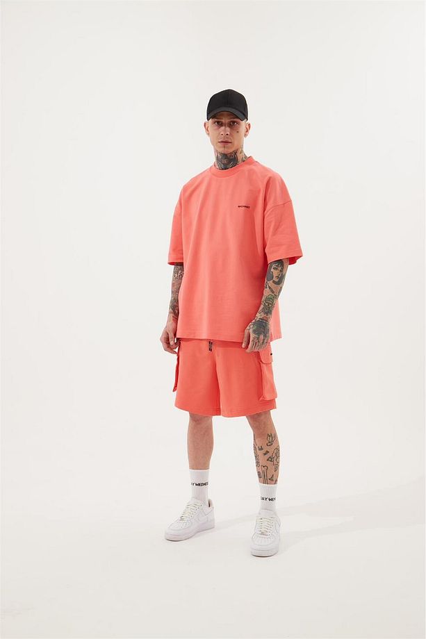 Erkek Kargo Cepli Basic Oversize Pembe Şort - 5