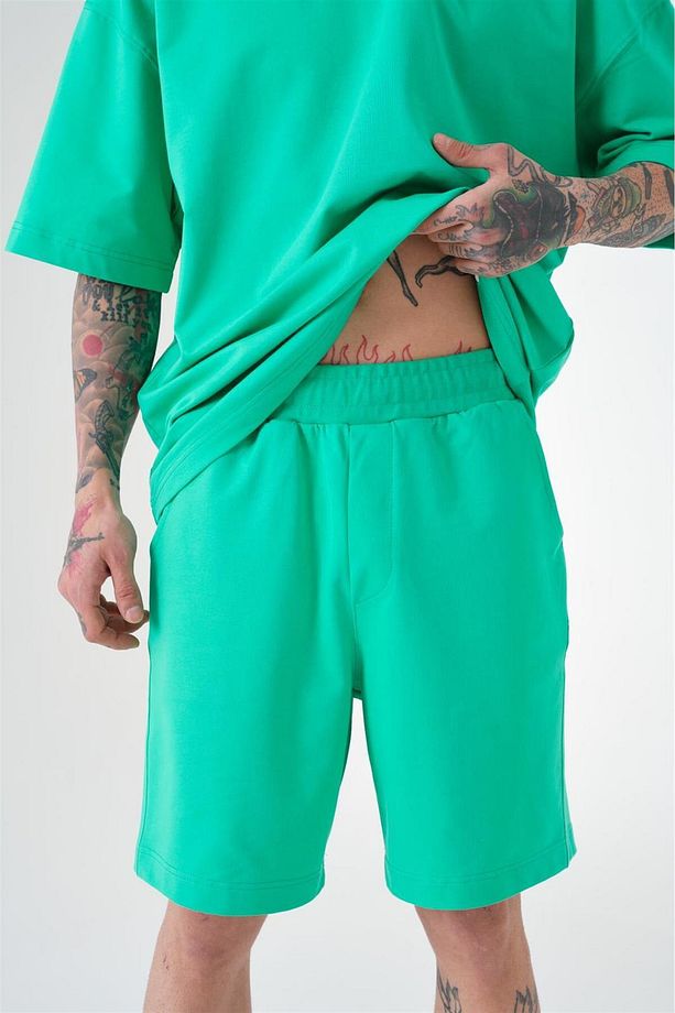Erkek Premium Cepli Basic Relaxed Pamuklu Yeşil Şort - 4