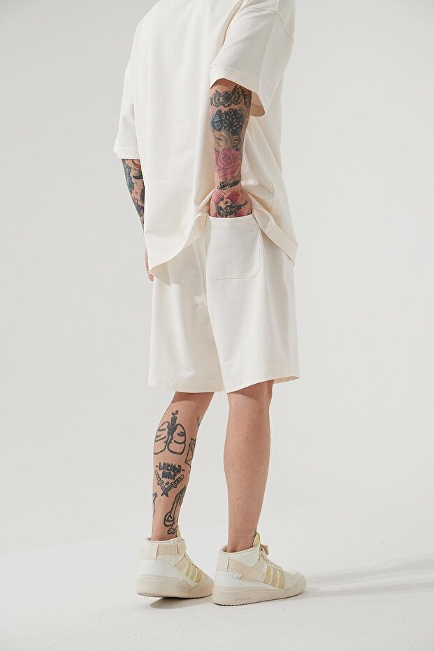 Erkek Cepli Basic Oversize Beyaz Şort - 3