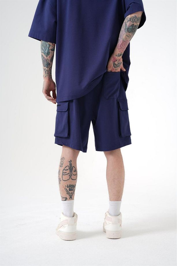 Erkek Kargo Basic Oversize Lacivert Şort - 3