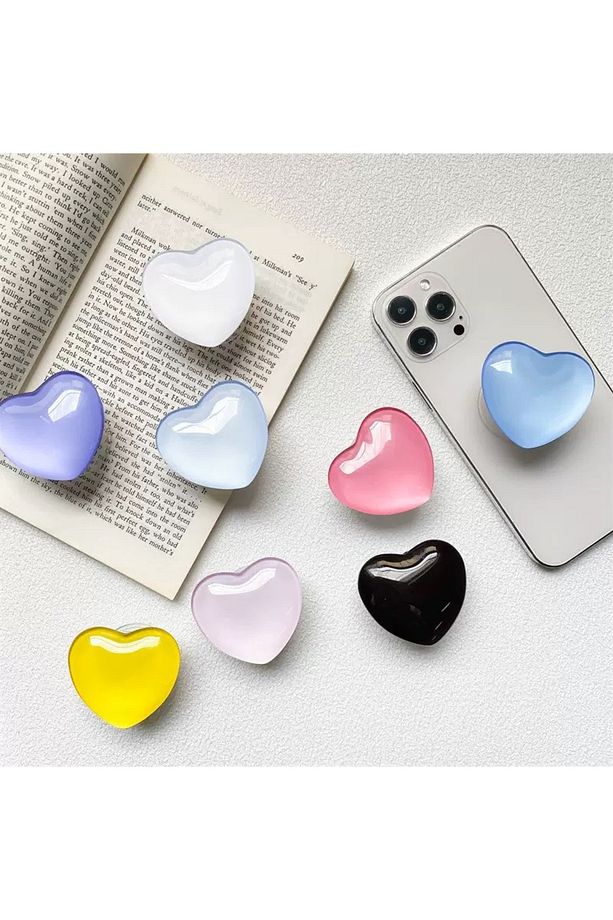 Popsocket Yapışkanlı Kalp Telefon Tutacağı Kalp Şekilli Akrilik Epoksi Yüzey Parmak Tutucu - 3